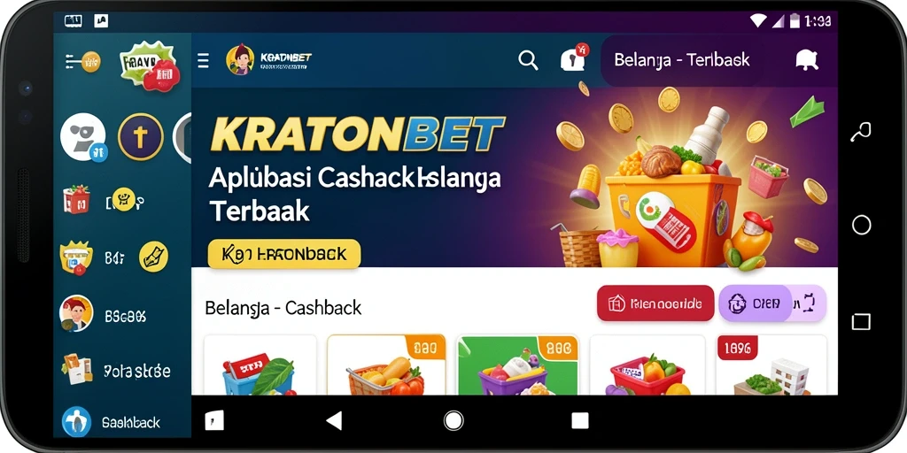 Antarmuka aplikasi KRATONBET menunjukkan fitur cashback dengan jelas.