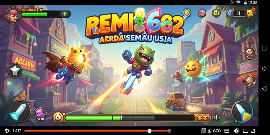 Tampilan antarmuka gameplay REMI62 yang penuh warna dan dinamis.